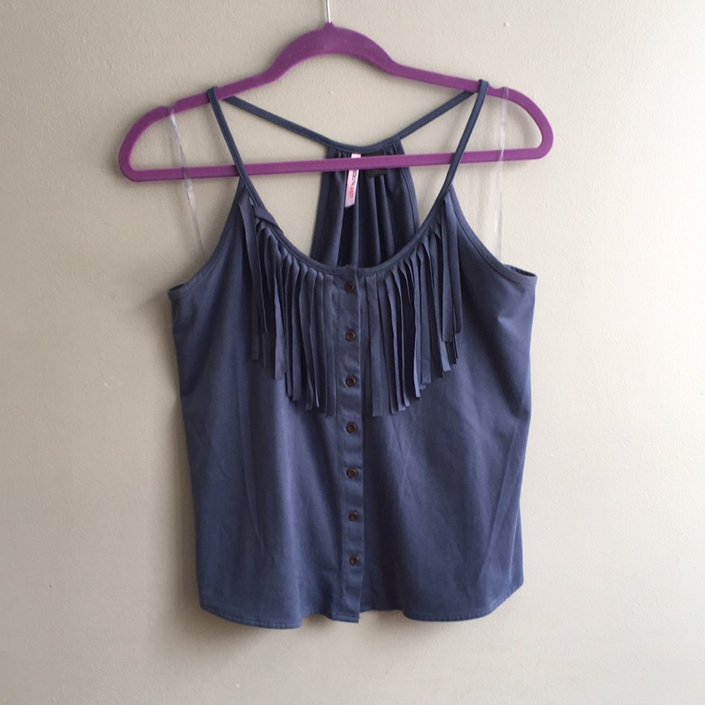 Blue Suede Fringe Tank Top